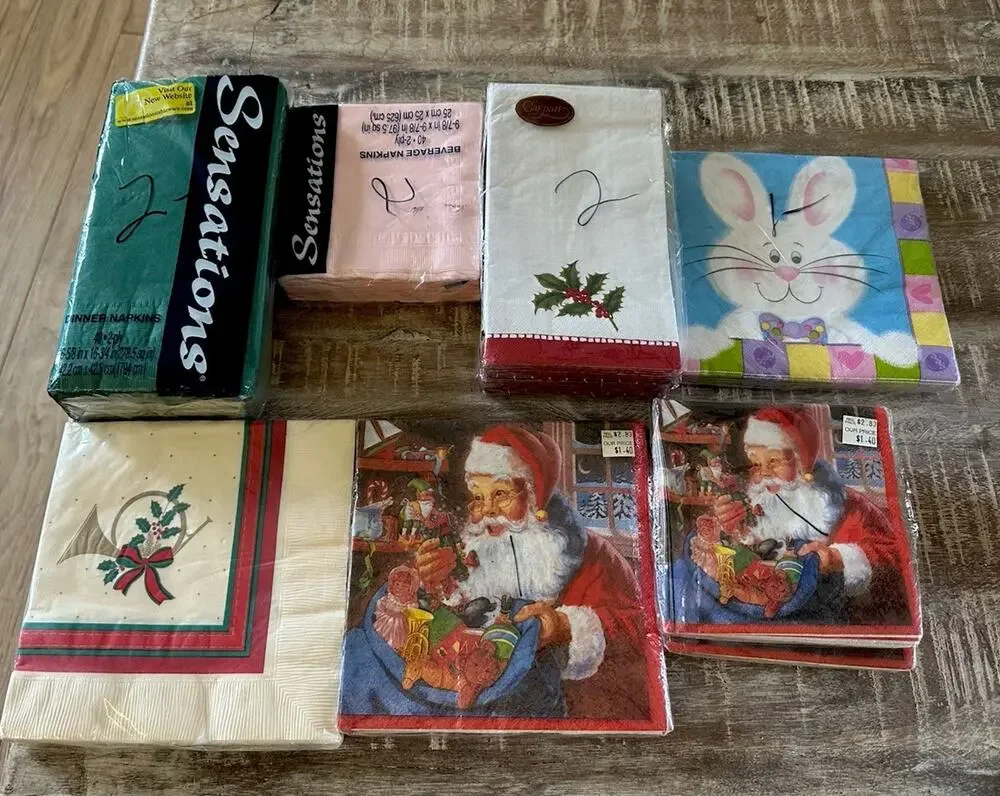 Lot Of 9 Vintage Christmas Easter Holiday Napkins Hallmark Sensations SEALED USA